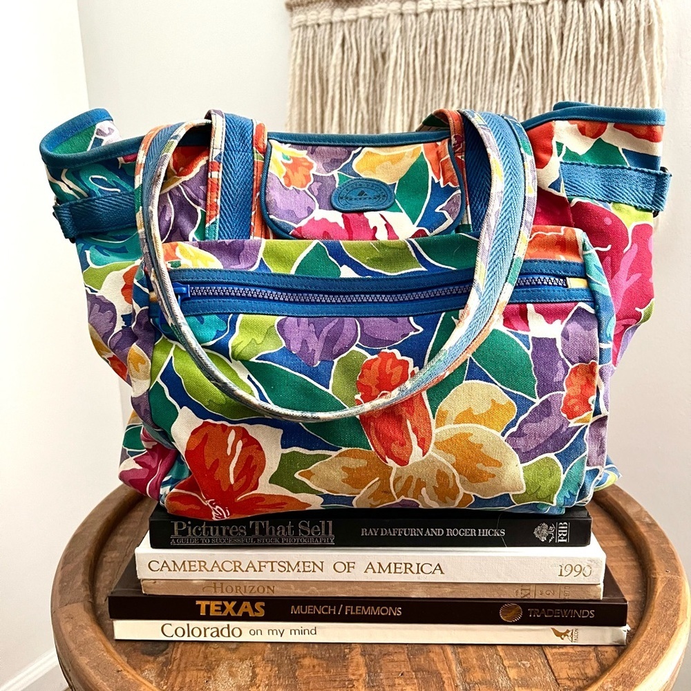 Vintage 90s Floral Multicolor Tote Bag Liz Claiborne Spring Summer Festival